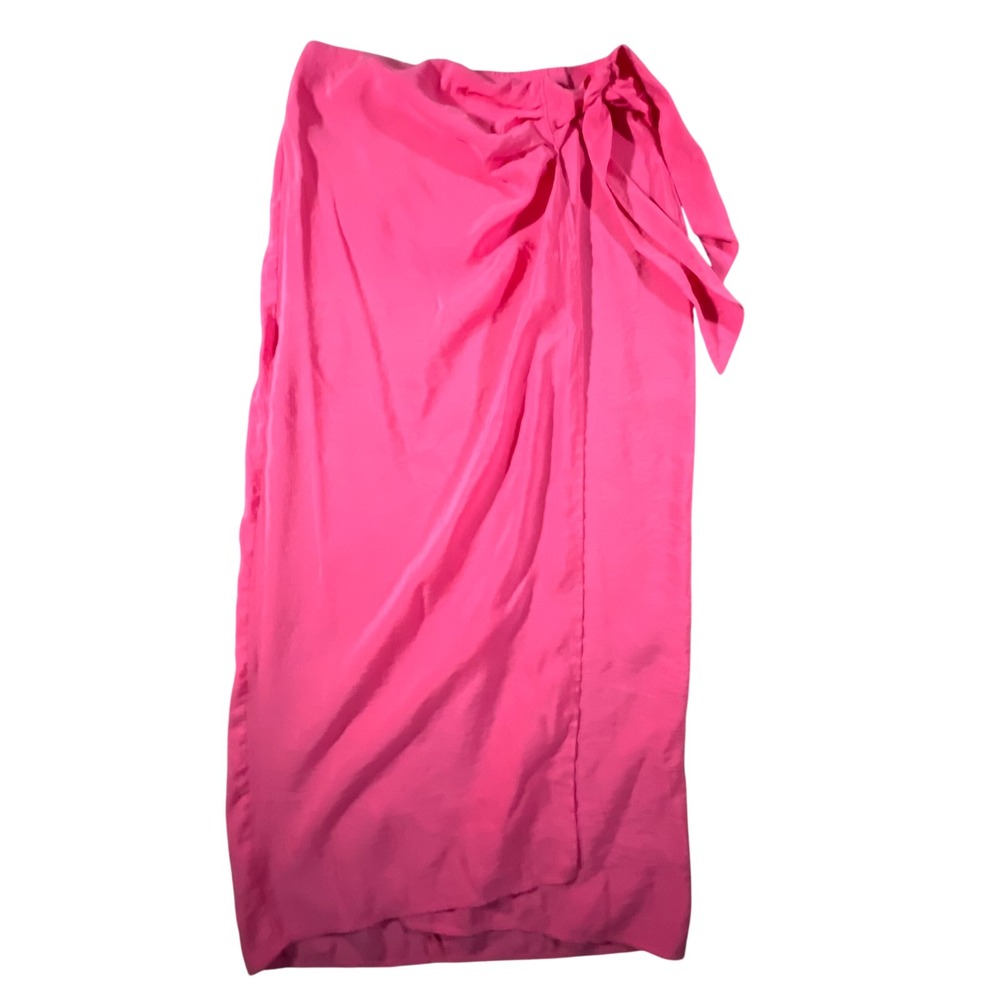 Zara Midi Skirt Womens Small Vibrant Pink Faux Wrap Side Knot Summer